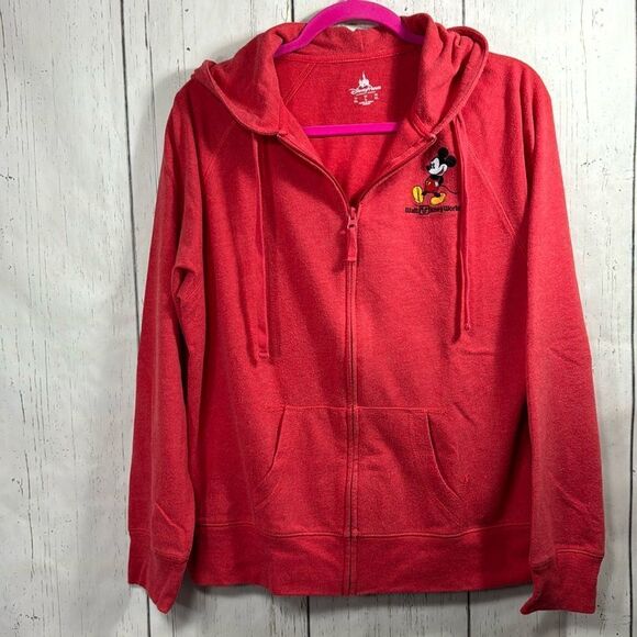 Disney Parks Mickey Mouse Red Zip Up Hoodie Sweatshirt Embroidered Logo Retro - Picture 1 of 16